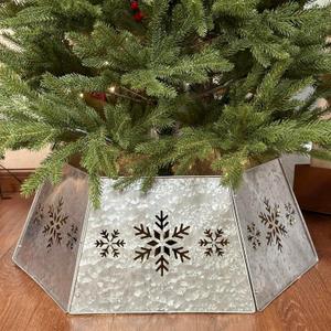 WKHOMEDECO 28" Christmas Tree Collar for Pencil Tree,Metal Tree Collar with Hollow-Out Snowflake Design,Pet-Proof Christmas Tree Collars for Artificial Trees,Secure&Reusable Holiday Decor (Galvanized)