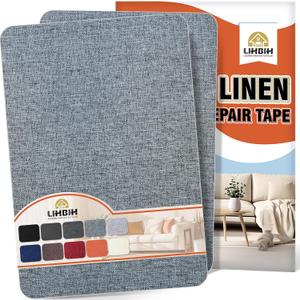 Linen Fabric Repair Tape 2 Pcs 8x12 Inch, Self Adhesive Couch Patch Repair Fabric Tape for Furniture, Linen Patch Kit for Couch, Carpet, Upholstery, Chair, Sofa, Cushion, Bag (Medium Grey)