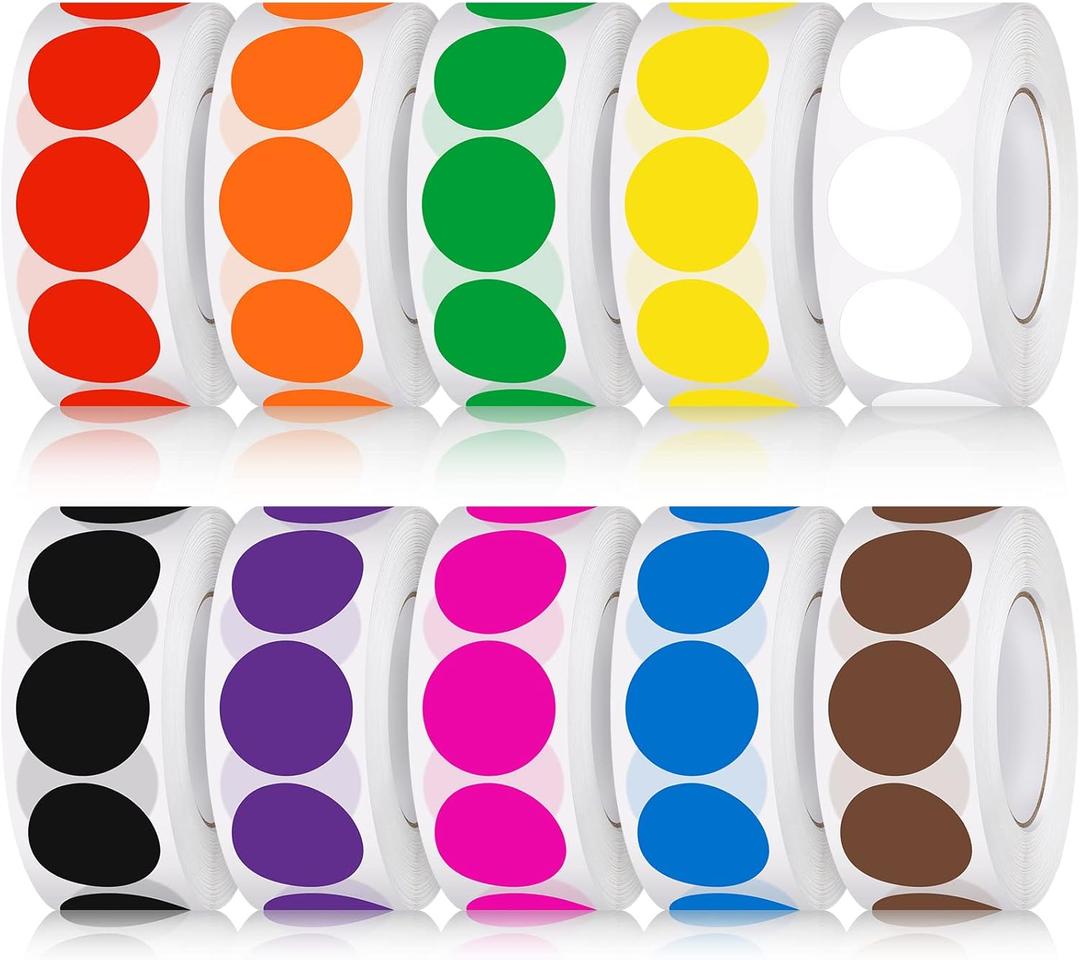 10000 Pieces 3/4 Inch Round Color Coding Labels Roll Adhesive Solid Colors Dot Stickers Assorted Colored Circle Stickers for Inventory Organize, File Classification, 10 Colors