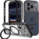 for iPhone 17 Pro Max Case with Magnetic Invisible Stand [Compatible with MagSafe] Military Drop Protection Shockproof Slim Translucent Skin-Touch Case Cover Black