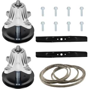 T1200 Spindle Deck Rebuild Kit Fits for 42" Cub Cadet MTD LT4200 T1000 T1400 T1800, Includes 2 Spindle 618-06991 918-06991, 2 Blade 742-04308 742-04312, 1 96 1/2" Belt 754-04060