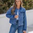 Luvamia Jean Jacket Women Trendy Texture Distressed Button Down Long Sleeves Casual Trucker Denim Jackets with Pockets (Blue, M)
