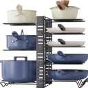 Pots and Pans Organizer for Cabinet 16.61 Height, 8 Tier Pot Organizers Rack with 3 DIY Methods, Adjustable Pan Organizer under Cabinet Kitchen Organization and Storage (Black)