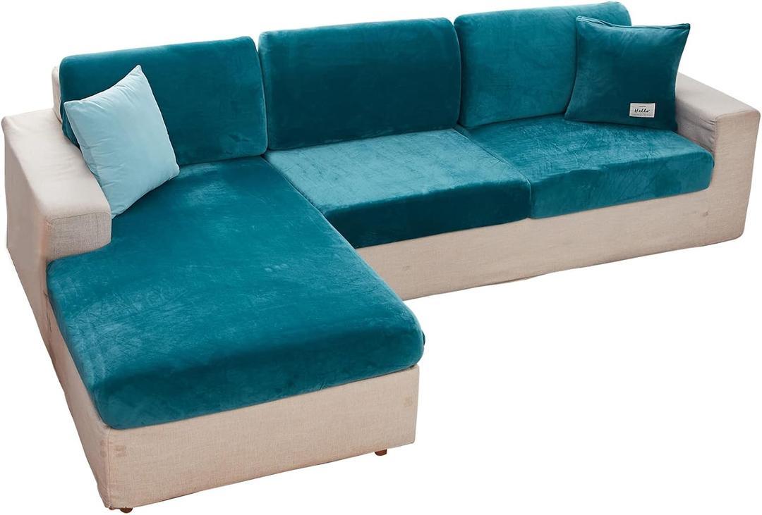 MIFXIN Velvet Stretch Couch Cushion Slipcover Sofa Cover 1 Piece Universal Elastic Sofa Seat Couch Cover Furniture Protector (Blue, Backrest Cover)