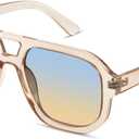 livho Trendy Polarized Square Aviator Sunglasses Women Men Square Eyewear Frame, Retro Sun Glasses for Women Men 2025 Shades (Clear Brown/Blue Gradient Brown)