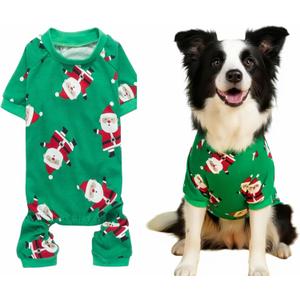 Lanyarco Holiday Santa Claus Dog Christmas Pajamas, Xmas Cotton Pet Jumpshit Shirt Christmas Dog Pajamas for Medium Dogs, 19" Large Green (Large(Back length 20" Chest 22-26"))