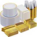 Goodluck 700 Piece Gold Dinnerware Set for 100 Guests, Disposable Plate Set