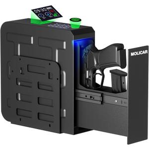 Biometric Gun Safe for Handgun Fingerprint 3 Ways Quick Access Slider Pistol Safe, Mounted Bedside Gun Lock Box for Nightstand, Bed, Desk, Wall, Dresser