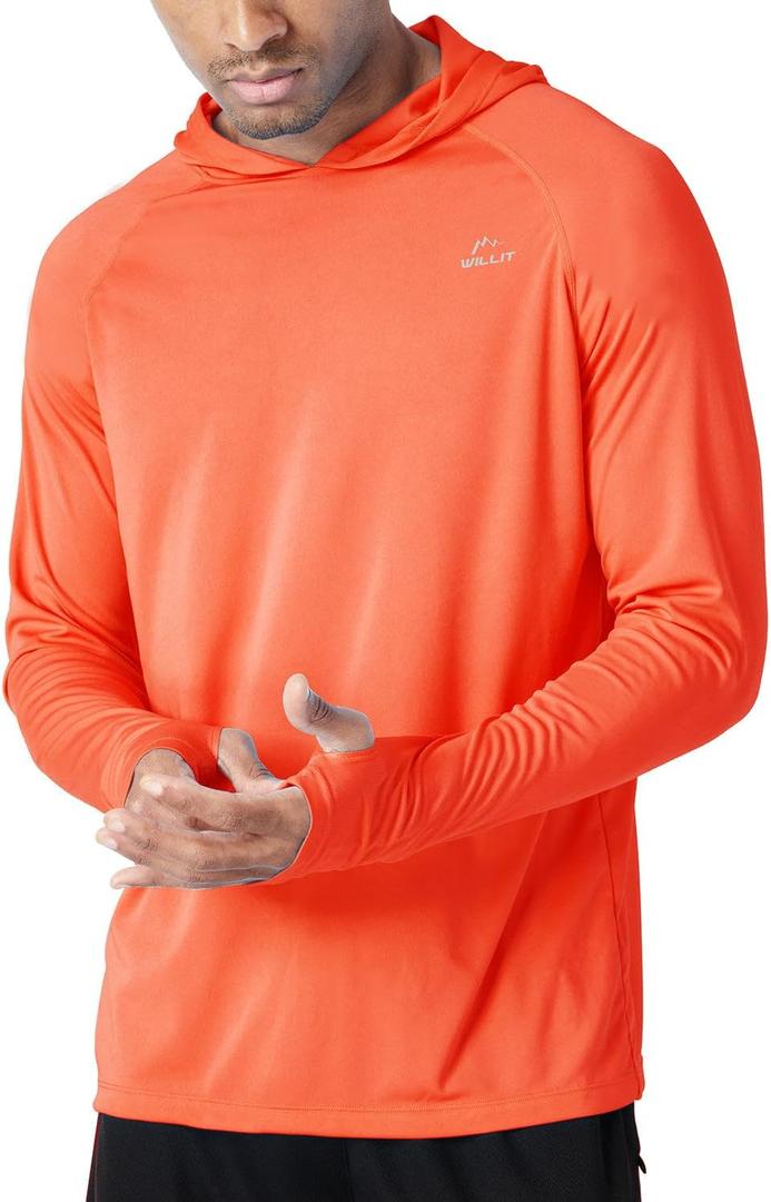 Willit Men's Sun Shirts UPF 50+ Rash Guard Long Sleeve Sun Protection Hoodie SPF UV Fishing Lightweight Athletic Running (Large, Tangerine)
