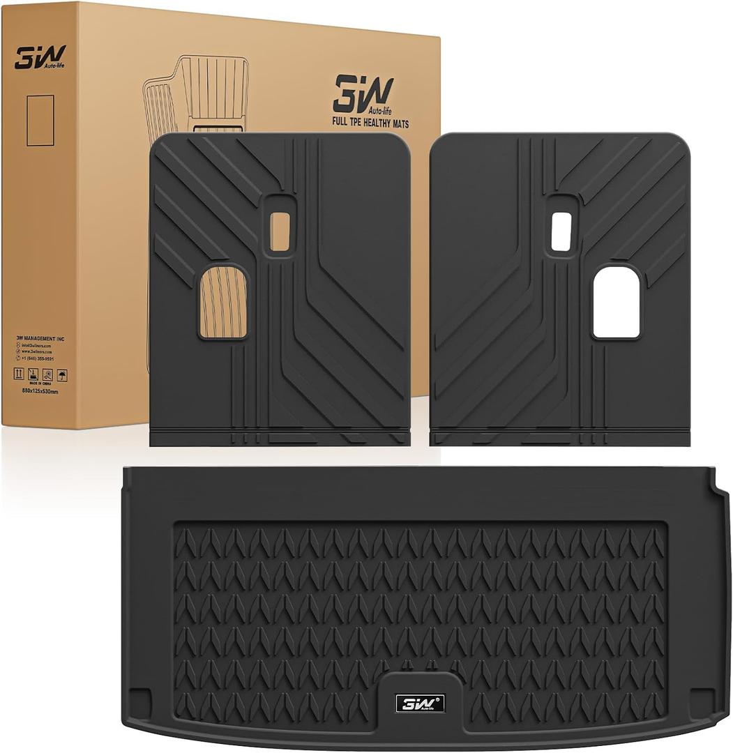 3W Trunk Mat with Backrest Mat Fit 2022-2025 2026 Acura MDX Accessories, Cargo Mat and Seat Back Cover Protector TPE All Weather, Black