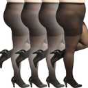 Silky Toes Plus Size Pantyhose for Women Soft Sheer Queen Tights (Black - 4 Pairs)