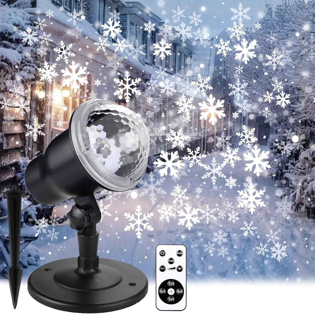 Christmas Projector Lights Outdoor, Snowflake Projector Lights with Wireless Remote Control for Christmas Decorations Lights New Year Party