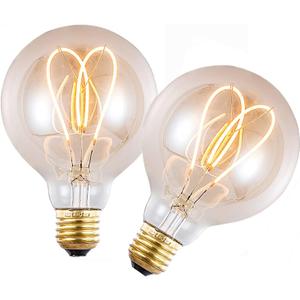 Lxcom Lighting Decorative Light Bulb, G95 Vintage Globe Led Dimmable Hearts Edison Bulb,4W(40W Equivalent),2300K Warm Yellow, E26/E27 Base, Amber Glass, Pack of 2