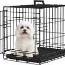 FDW Dog Crate for Small Dogs 18 Inch Folding Metal Wire Pet Cage Single Door W/Divider Panel Indoor Outdoor Kennel Leak-Proof Plastic Tray, Black