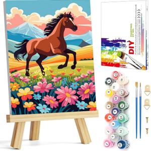Arttoplus Paint by Numbers Kit for Kids with Frame, Horse Paint by Numbers for Kids Ages 8-12 with Wooden Easel,Easy DIY Animal Acrylic Oil Painting by Number Kid for Gift Home Wall Decor(8x12 inch) (BKH1915)