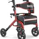 Walkers for Seniors with Seat, 8" All-Terrain Rollator Walker, Foldable Aluminum Rolling Walker, 350lbs Heavy Duty Capacity, Adjustable Handle Height - Red