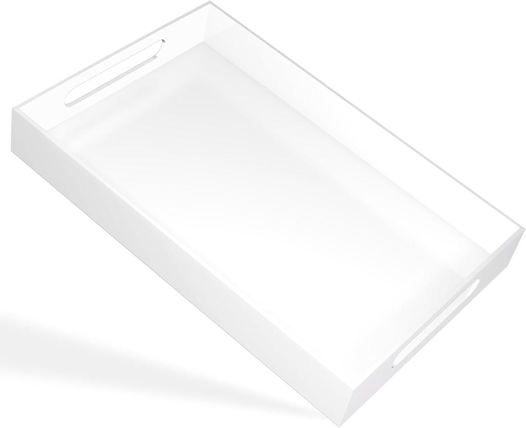 White Tray 1612" with Cut Handles - Spill Proof Decorative Tray is an Ideal Countertop Organizer for Living Rooms, Ottoman Coffee Tables, Offices, Kitchens & Serving Guests