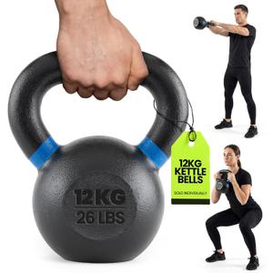 Rage Fitness Single Cast Iron Kettlebell | Powder Coated - Wide Handle Weights for Core & Glute Workouts; Swings, Squats, Deadlifts; Strength, Endurance & Flexibility for Men & Women (12 KG, Rage 2.0)