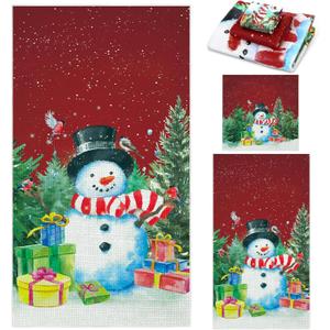 Preboun 3 Pack Christmas Snowman Bathroom Towels Set Winter Hand Towels for Xmas Trees Bath Winter Dish Snowman Wash Cloth for Bathroom Kitchen Hotel Beach Gym Spa (Red)