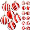 Liliful 12 Pcs 2.4 Inch Christmas Ball Ornaments Glittering Plastic Hanging Decorations Elf Balls Swirl Candy Cane Peppermint Christmas Tree Pendants for Xmas Tree Decoration (Red and White)