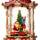 Snow Globe Lantern Christmas Decorations Indoor, Musical Snowglobe Light with Timer, USB & Battery Powered Music Box, Santa Claus Bear Cub Moving Train, Xmas Holiday Home Decor