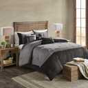 Madison Park Boone Cozy Comforter Set, Faux Suede, Deluxe Hotel Styling All Season Down Alternative Bedding Matching Shams, Decorative Pillow, Queen (90 in x 90 in), Rustic Grey 7 Piece,Dark Gray