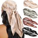 HBselect 4PCS Head Scarf for Women 35 Head Scarves Silk Like Satin Neck Scarfs Square Bandana Hair Wraps Scarf for Sleeping (Black, Light Green, Brown, Khaki)