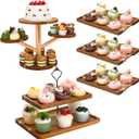 Havawish 5 Pcs Wood Dessert Table Display Set, 2 Tier Wooden Cake Stand 4 Tier Cupcake Tower 3 Rectangular Serving Tray Platter for Display Tea Party Wedding Farmhouse