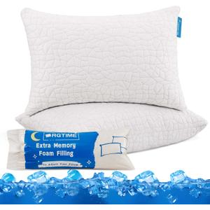 RGTIME Cooling Pillows for Sleeping, Adjustable Shredded Memory Foam Bed Pillows Queen Size Set of 2, Cool Pillow for Hot Sleepers, with Extra Fill for Side Back and Stomach Sleepers
