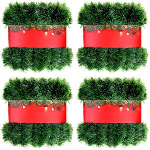 4 Pack Total 262 ft Green Christmas Garland Non Lit Artificial Greenery Pine Garland Christmas Decorations Soft Holiday Decor Home Garden for Outdoor Indoor Stairs Fireplaces