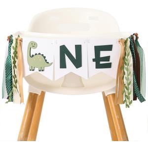 Dinosaur 1st Birthday High Chair Banner - Baby Boy First Highchair Banner for Party Supplies, Dinosaur Themed One High Chair Garland Birthday Party Decorations, Cake Smash Photo Props