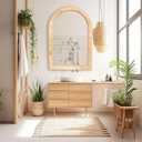 Rattan Mirror, Arch Boho Bathroom Mirror for Wall,20x30 Wicker Vanity Mirror for Nursery Decor, Coastal Farmhouse Wood Mirror for Bedroom Entryway Living Room