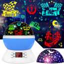 Cars Night Light for Boys - Rotating Projector Lamp with Race Car - Star Projector for Kids Age 3-8 - Ceiling Nightlight Projector with Cars and Stars - Birthday Gifts for Boys Room Decor (Blue-2)