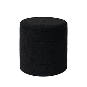 ZOLANOful 18" Tall Round Boucle Storage Ottoman, Sherpa Teddy Fabric Ottoman Footstool with Wooden Tray Reversible Lid, Folding Footrest with Storage for Living Room, Bedroom, Dorm, Black