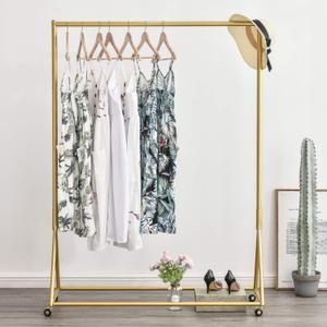 Gold Pipe Clothing Racks Freestanding, Modern Metal Clothes Rack Heavy Duty, Easy Assemble Clothing Rack for Hanging Boutiques and Bedroom 47" L