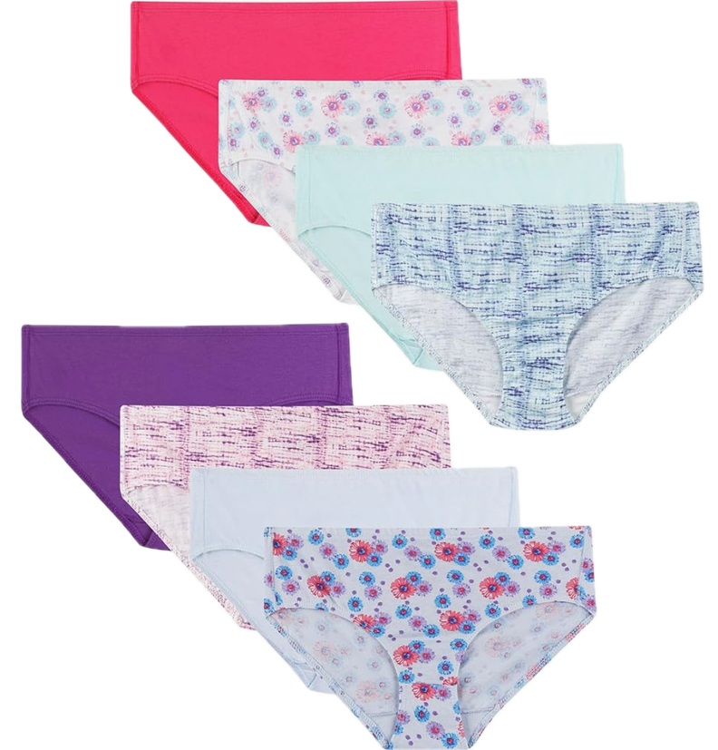 Hanes girls Organic Underwear, Brief & Hipster, Toddler & Girl Sizes, Pure Comfort Organic 100% Cotton Panties, 8-pack, 8 