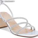 Womens Rhinestone Heels, Square Toe Ankle Strap Block Heel Dress Shoes for Wedding & Party, Size 9.5W
