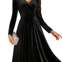 BeryLove Velvet Cocktail Party Formal Dress Long Sleeve Winter Wedding Guest Dresses (Large, Black)