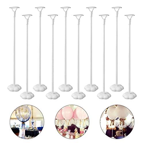 Sakolla 10 Sets Balloon Stick Stand, Holder with Base for Table Desktop Centerpiece, Birthday Party, Wedding, Baby Shower and Anniversary Decoration (15.7 inch White)