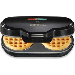 Proctor Silex Double Mini Waffle Maker Machine with 4 Round Non-stick Grids, Makes 2 Personalized Individual Breakfast Keto Chaffles and Hashbrowns, Compact, Black (26102)