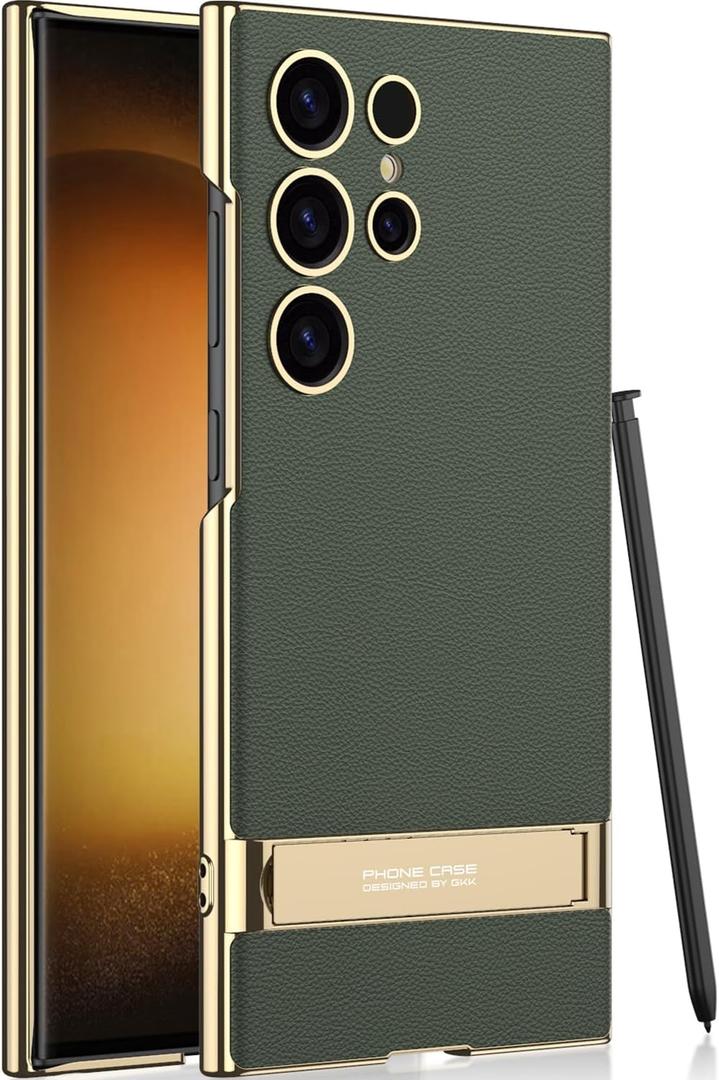 for Samsung Galaxy S23 Ultra Vegan Leather Case with 4 Modes Adjustable Kickstand,Thin Flexible Soft Grip Luxury Vegan Slim Protective Shockproof Phone for Samsung Galaxy S23 Ultra (Green