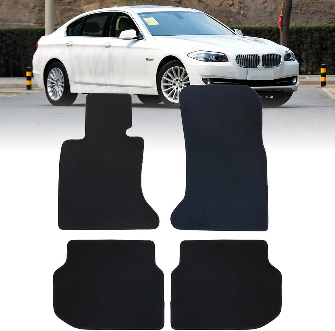 GXARTS 4 PCS Both Front & Rear Floor Mats Carpet Black Velour Compatible with BMW F10 5-Series 2011 2012 2013 2014 2015 2016 Anti- Slip