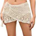 SHENHE Women's Hollow Out Sheer Crochet Wrap Skirt Scalloped Sexy Boho Mini Skirt