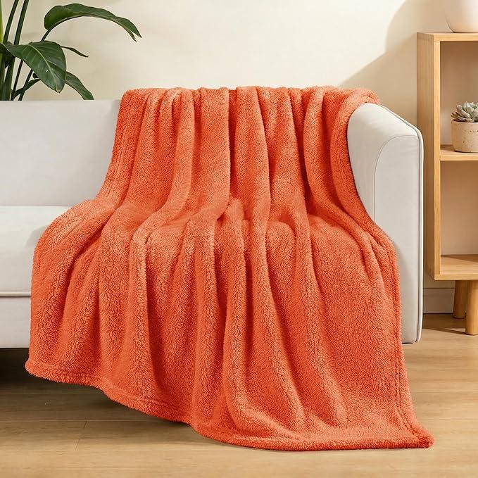 Exclusivo Mezcla Soft Fleece Throw Blanket for Couch, Super Soft Velvet Plush Fleece Blankets, Fuzzy Cozy and Warm for Winter, 50x60 Inches, Burnt Orange 2 Pack