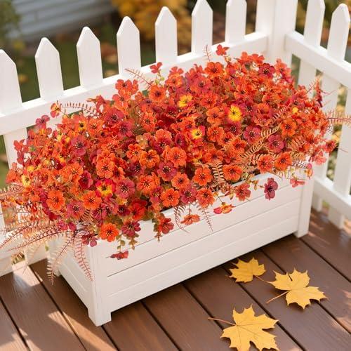 24  Bundles Fake Mums Fall Flowers Artificial for Outdoors Decoration Artificial Mums Faux Plants Daisy for Outdoor Outside Planters UV Resistant Violets for Fall Decor Home Porch Door Front Patio Yard(2packs)