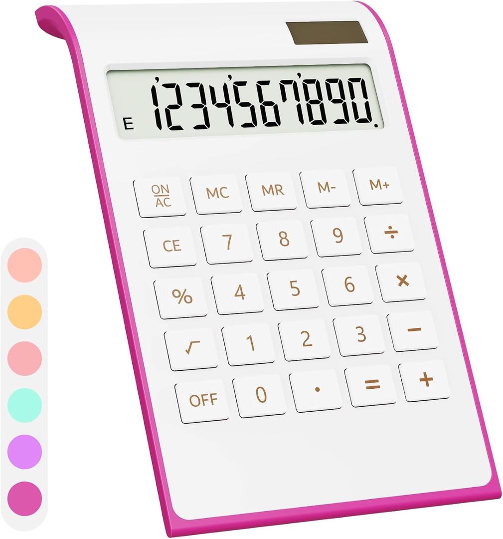 Hot Pink Calculator, UPIHO Hot Pink Office Supplies and Accessories,10 Digits Solar Battery Basic Office Calculator with Large LCD Display, Desktop Supplies, Gifts for Coworkers