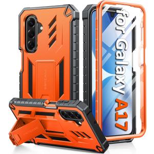 FNTCASE for Galaxy A17-5G Phone Case: for Samsung Galaxy A17 with [Built-in Screen Protector & Kickstand] [Military-Grade Drop Protection] Heavy Duty Protective Shockproof TPU Cell Phone Cover(Orange)