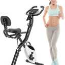 Folding Exercise Bike, Magnetic Stationary for Home with 16-Level Resistance, LCD Screen, Arm Bands, Backrest & Tablet Holder  Compact Upright & Recumbent Indoor Cycling Bike (White)
