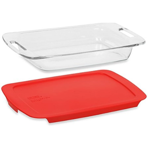 Pyrex Easy Grab 3-Quart Oblong Glass Baking Dish with Red Plastic Lid - Made in USA