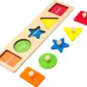 First Jumbo Knob Wooden Shape Puzzle for Toddlers 1-3,Montessori Toddler Puzzle Toys for1-2 Year Old,Preschool Learning Peg Puzzles Toys for Baby Kids (simple)